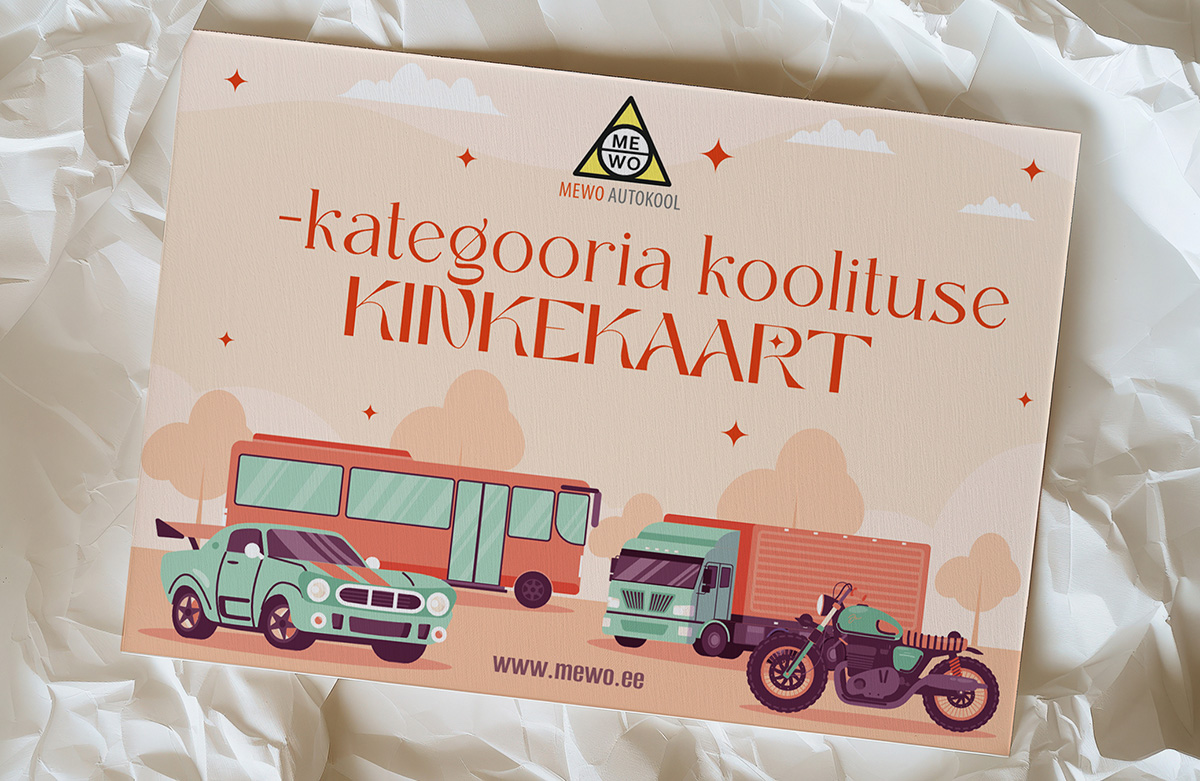 Mewo autokooli kinkekaart.